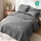 Love's cabin Queen Quilt Set Grey, Bed in a Bag Queen Size Bedding 7 Pieces, Ultrasonic Embossed Coin Pattern Comforter, Lightweight Bedspreads for All Seasons Quilt with Sheets, Pillowcases & Shams - Image 2