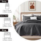 Twin Quilt Set Bedspread Coverlet Microfiber Bedding Leaf Charcoal 68x86 - Image 4