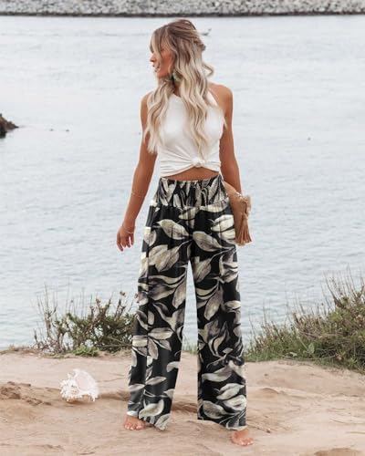 Angerella Womens Elastic High Waisted Palazzo Pants Casual Wide Leg Long Lounge Pant Trousers with Pocket - Image 2
