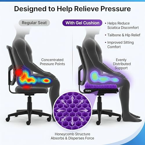 Extra Thick Large Pure Gel Seat Cushion for Long Sitting, Breathable Comfort Cushion for Back, Sciatica, Tailbone & Hip Pain Relief, Washable Portable Cushion for Office Chair, Car, Wheelchair - Image 4