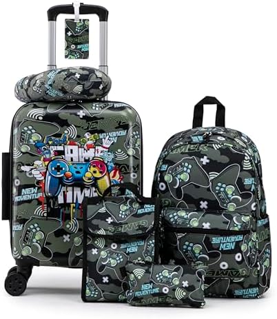 16’’ Kid’s Luggage Set with Spinner Wheels, Hardside with Suitcases,6 Piece by Rosamo