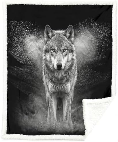 Wolf Sherpa Blanket Lone Wolf Animal Print Throw Blanket for Men Soft Warm Cozy 50x60 Inches Dark Wildlife Design Bedroom Gamer Room Decor Gift for Birthday Housewarming Anniversary by Sleepwish