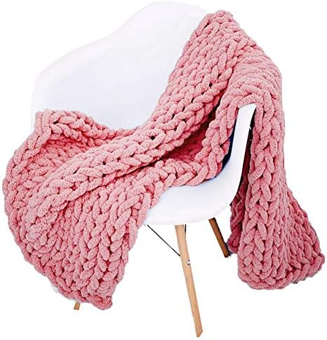 Chunky Knit Throw Blanket Chenille Yarn Soft Cozy Bulky Knitted Blanket for Sofa Bed Chair Large Hand Made Boho Home Decor Blush 48x70 by Unknown