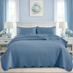 Imperial Rooms California King Quilt Bedspread Washed Blue Leaf 8-Pack - Image 2