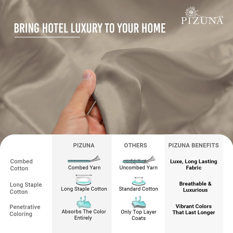 Pizuna 100% Cotton Queen Size Envelope Pillow Cases 600 TC Simply Taupe - Image 6