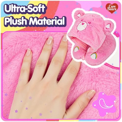 Care Bears - Cheer Bear Snuggle Hood, Travel Pillow with Hood, Soft Plush Neck Support, Lightweight, Comfortable and Breathable, Airplane, Care and Train Travel - Pink - Image 6