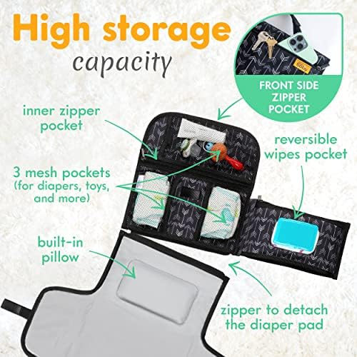 Kopi Baby Portable Diaper Changing Pad, Wipes Pocket, Premium Black Arrows - Image 2