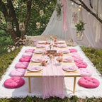 Beeveer 71x150'' Extra Large Outdoor Picnic Blanket with Pink Table Runner 12 Napkins and 12 Pink Floor Pillow Cushions for Picnic Party Camping Wedding Bachelorette Birthday Baby Shower Decor - Image 3