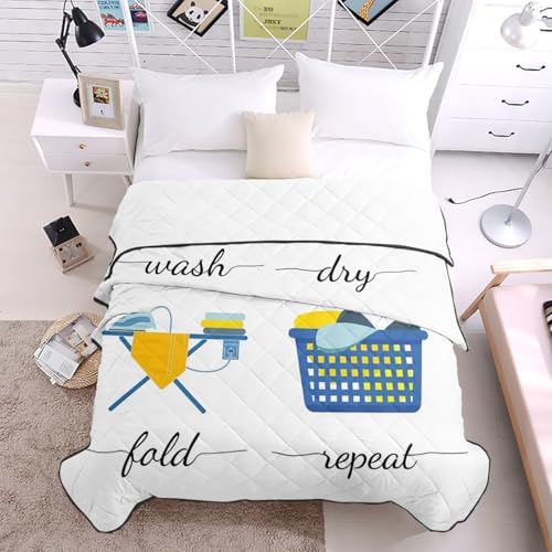 Quilt Oversized Queen Size Laundry Wash Dry Fold Repeat Luxury Quilted Comforter Soft Lightweight Bedspread Coverlet Reversible Stitched Bed Comforter for All Season 94x98 Inch - Image 4
