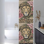 Window Privacy Film Frosted, Lion Print Reusable Static Cling Window Tints, Vintage Peony Flower Chic Wild Animals Texture Heat Control Windows Films for Offices, Balcony, 29.5 x 118 Inches - Image 3