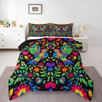 Erosebridal Vintage Boho Floral Full Size Bed Set for Kids, Mexican Talavera Tiles Bedding Comforter Sets for Girls Boys, Bohemian Wild Flowers Room Decor, Watercolor Flowers Quilt Duvet by Erosebridal