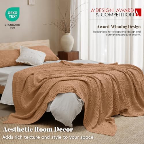 PHF Lightweight 100% Cotton Waffle Blanket for Bed, King, Clay - Image 5