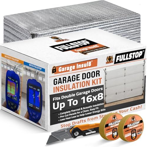BEEST FULLSTOP Garage Door Insulation Kit - 16x7 & 16x8ft Double Garage Door Insulation Panels - 16 Pre-Cut 24x48 Foam-Core Panels w/ Tape, Cutter & Squeegee - Improve Garage Comfort Year-Round by BEEST