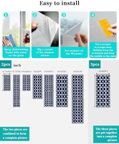 Window Privacy Film Frosted, Blue White Plaid Reusable Static Cling Window Tints, Modern Abstract Geometric Lattice Heat Control Windows Films for Offices, Balcony, 29.5 x 118 Inches - Image 4