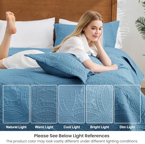 Love's cabin Twin Quilt Set Misty Blue Bedspreads Bedding Set - Soft Bed Lightweight Bedspread Comforter - Modern Style Coin Pattern Coverlet for All Season - 2 Pieces (1 Quilt, 1 Pillow Sham) - Image 6