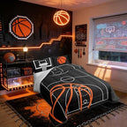 Castle Fairy Basketball Court Print Bedding Set for Boys Girls,Ball Sports Games Themed All Season Cozy Comforter Set Full Size,Orange Basketball and Hoop Duvet Set Home Decor,Children Birthday Gift - Image 2