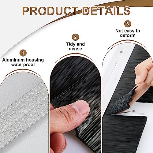 Door Sweep Brush Aluminum, 3 x 39.3 Inch, Black, 4 Set - Image 3