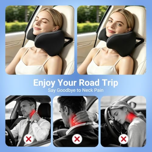 RURISUN U Shaped Pillow,Car Headrest Pillow, for Sleeping with Adjustable Strap Travel Cervical Neck Pillow,100% Memory Foam Breathable Removable Cover(Gray, 1PC) - Image 6