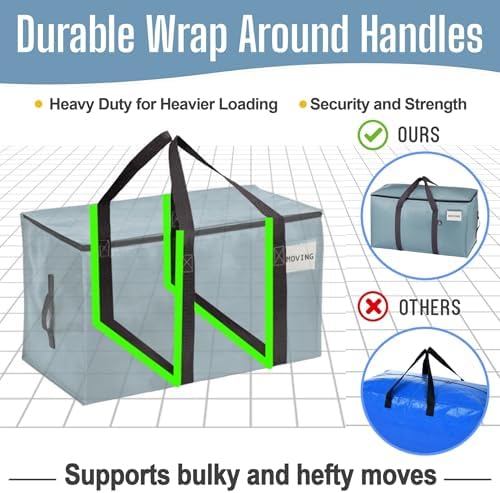 VENO 26 Pack Heavy Duty Moving Bags Bundle, 90L Extra Large Storage Bags with Wraparound Handles & Strong Zippers, 50lbs Load Moving Box Alternative for College Dorm Essentials & Clothes - Image 7