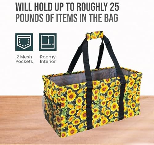 Extra Large Utility Tote Bag - Oversized Collapsible Beach Bag - Sunflower - Image 5