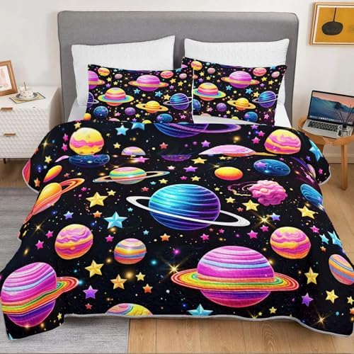 HOSIMA Planets Quilt,Colorful Celestial Bedspread Queen with 2 Pillowcases. - Image 3