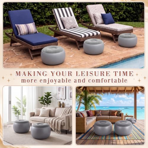 Novabright Inflatable Round Ottoman with Foot Pump Pouf, Dark Gray - Image 6
