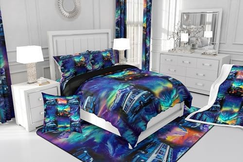 Erosebridal Camping Theme Toddler Bedding Set,RV Camper Comforter Set for Kids Boys Girls Room Decor,Rustic Mountain Aurora Bed Set Woodland Adventure Bedding Comforter Sets,1 Pillowcase - Image 6