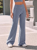 Aoysky Womens Wide Leg Gingham Yoga Pants High Waist Casual Lounge Pants - Image 3