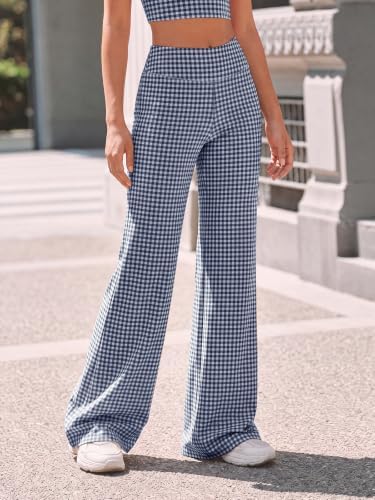 Aoysky Womens Wide Leg Gingham Yoga Pants High Waist Casual Lounge Pants - Image 3
