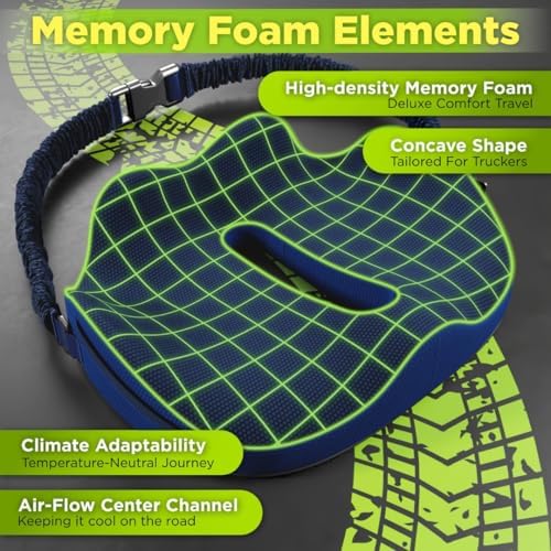 Truckules Medium Big Rig Truck Seat Cushion, Navy Blue, Thick Memory Foam - Image 2