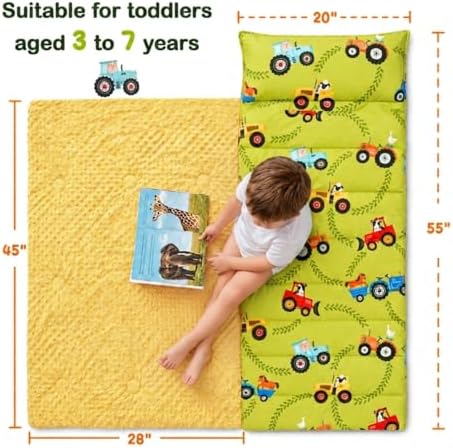 Toddler Sleeping Bag, Toddler Nap Mat with Pillow, Car - Image 4