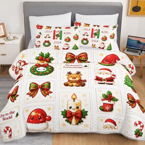HOSIMA Cartoon Christmas Quilt Set Full,Cute Bedspread with 2 Pillowcases. - Image 3