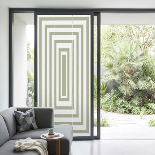 Window Privacy Film Frosted, Sage Green Geometric Non-Adhesive Static Cling Window Tint, Square Minimalist Modern Insulated Windows Frosted Films for Living Room, 35.4 x 78.7 Inches - Image 2