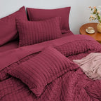 Seersucker Burgundy Twin XL Comforter Set, 5-Piece Bed in a Bag - Image 4