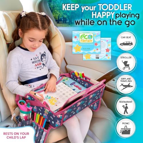 ECOFANTASY Kids Car Seat Travel Tray, Car Table & Lap Desk – Mermaid - Image 2