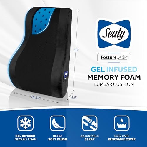 Sealy High Back Memory Foam Lumbar Support Pillow for Office Chair or Gaming Chair, Orthopedic Back Pillow for Car Seat, Black - Image 5