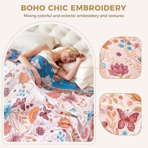 LUTBM Boho Throw Blanket for Bed 60"x80", All Season Cotton Couch Blankets - Image 4