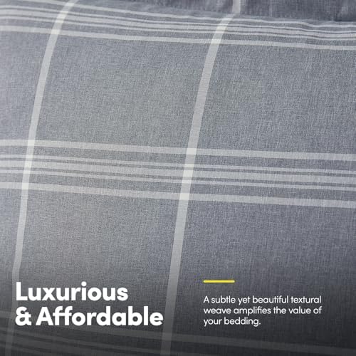 7 Piece Comforter Set Bag Solid Color All Season Soft Down Alternative Blanket & Luxurious Microfiber Bed Sheets, King, Gray Plaid - Image 3