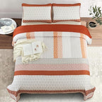 WONGS BEDDING Boho Quilt Set Queen, Stripe Bedspread Sets, Burnt Orange - Image 4
