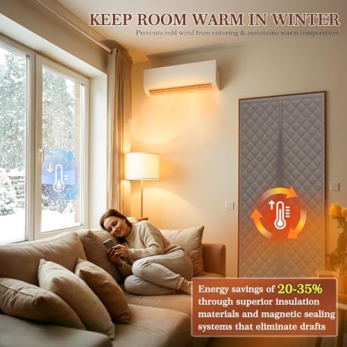 Yotache Magnetic Thermal Insulated Door Curtain Fit 36"x76" Doors, Gray - Image 3