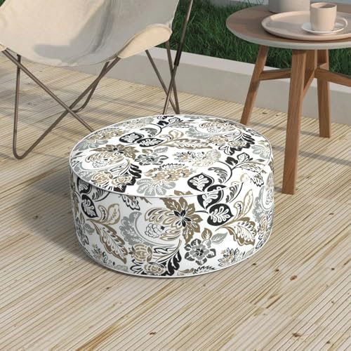Patio Inflatable Ottoman, 21x9 Inch Portable Stool Ottoman with Handle, Outdoor Round Footrest Stool for Garden Camping, Dailey Tan by MelodyElephant