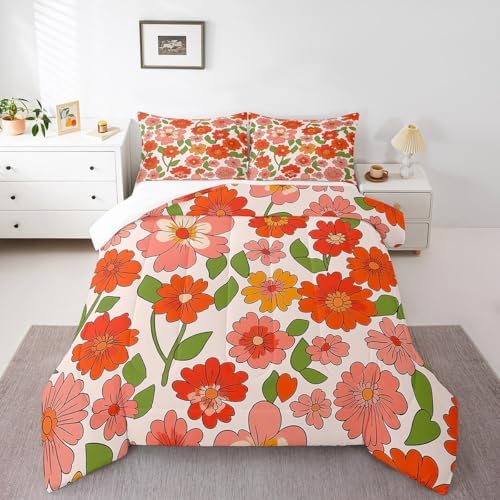 Feelyou Vintage Boho Plant Floral Comforter Set Kids 60S 70S Groovy Comforter for Boys Teens Retro Hippie Floral Bedding Set Botanical Colorful Duvet Set Room Decor Quilt Set King Size by Feelyou
