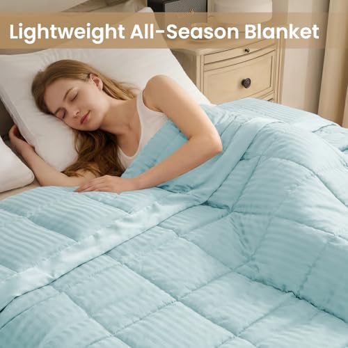 downluxe Down Alternative Blanket for Bed, Satin Trim, Queen, Cool Blue - Image 5