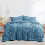 Love's cabin Seersucker Misty Blue Twin Comforter Set, 5-Piece Bed in a Bag - Image 2