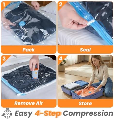 16-Pack Vacuum Storage Bags with Rechargeable Pump, 4 Sizes for Home - Image 6