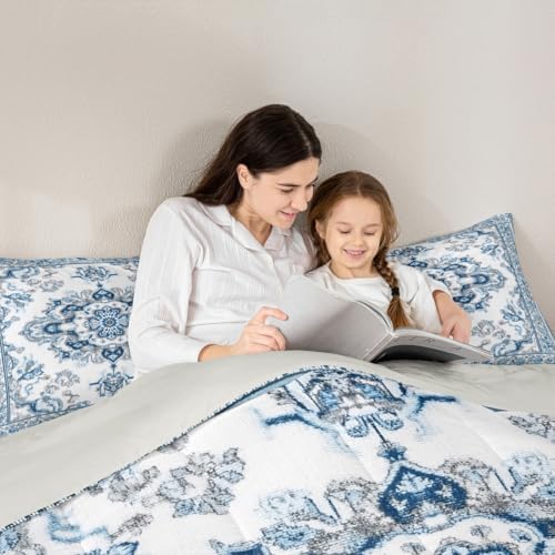 Erosebridal Vintage Floral King Comforter Set - Light Blue and White Flower Bedding Sets for Kids Adults | Retro Aesthetic Flowers Bed Set | Farmhouse Room Decor with 2 Pillowcases - Image 6