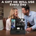 TESLYAR Wood Phone Docking Station with Drawer - Nightstand Organizer for Men, Bedside & Desk Organizer with Key & Watch Hooks - Birthday Gifts for Men, Dad, Husband (Fumed Black) - Image 5