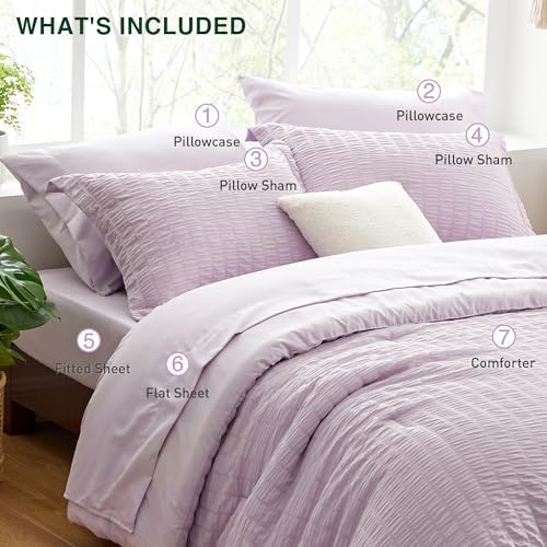 Love's cabin Seersucker Lavender Queen Comforter Set, 7-Piece Bed in a Bag - Image 5