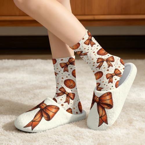 Jeiento Winter Fuzzy Slipper and Crew Socks Warm Winter Shoes Lightweight Soft Cushion House Slipper Bedroom Shoes - Image 2