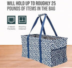 Extra Large Utility Tote Bag - Oversized Collapsible Beach Bag - Geo Navy - Image 5